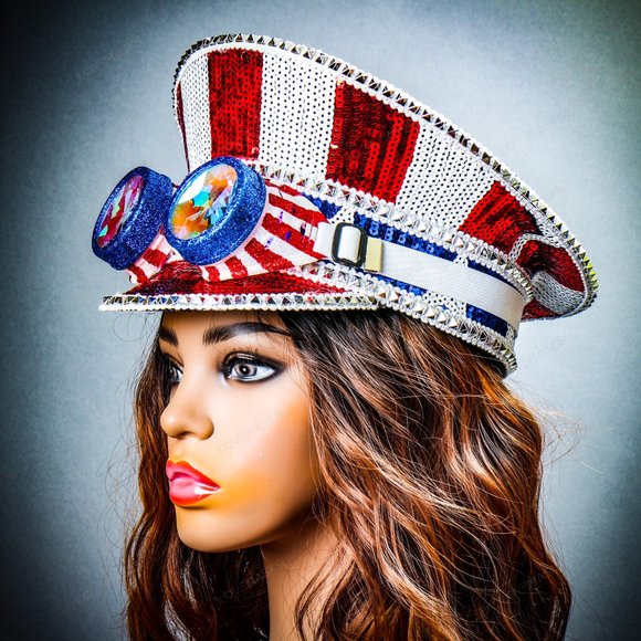 Steampunk USA Flag 4th of July 3D Lens Captain Hat